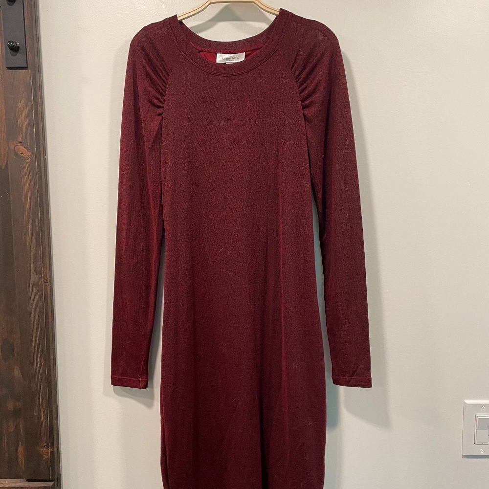 Maroon, Long Sleeve, Maternity Sweater Dress
